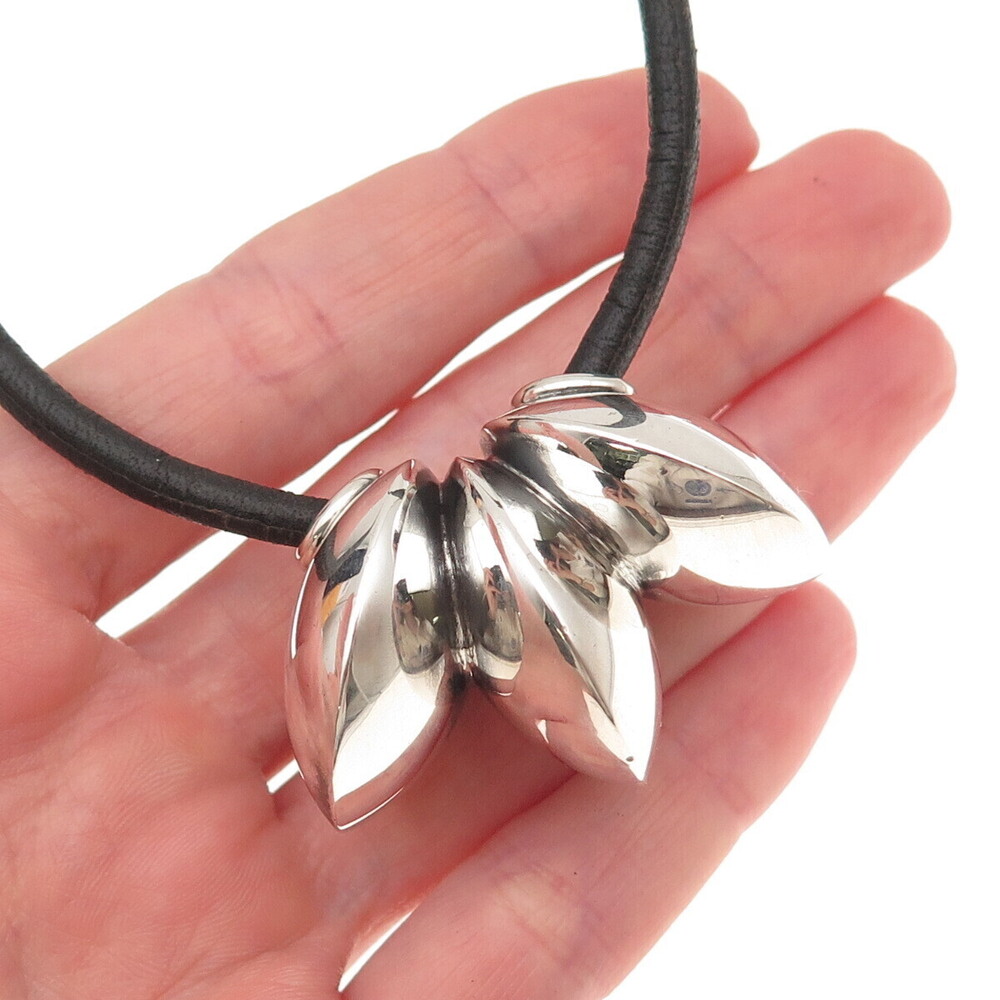 Old Pawn 925 Sterling Silver Vintage Slide Pendant Leather Strip Necklace 20"